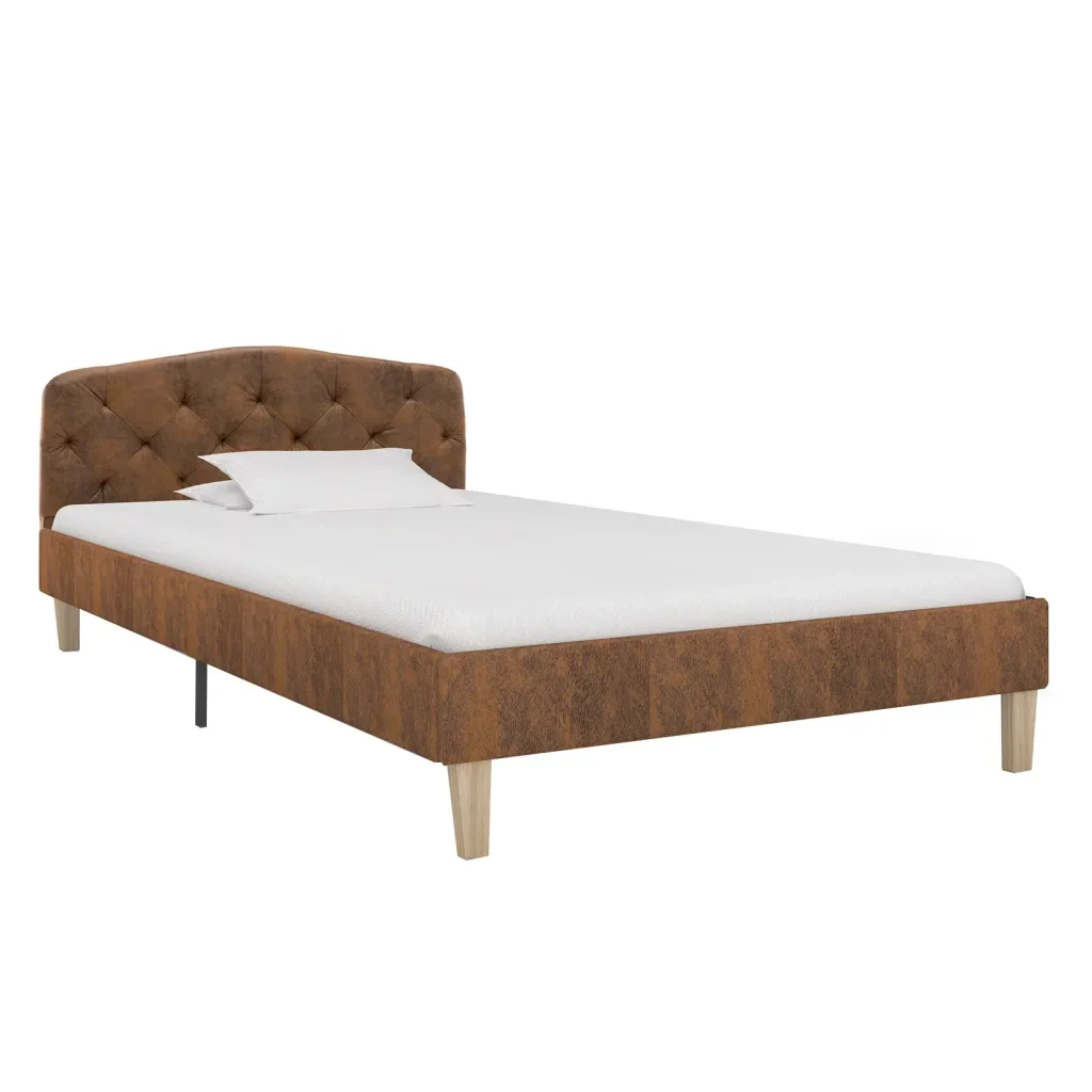 Letto singolo | Letto per adulti | Giroletto Marrone in Similpelle Scamosciata 90x200 cm - Image 2