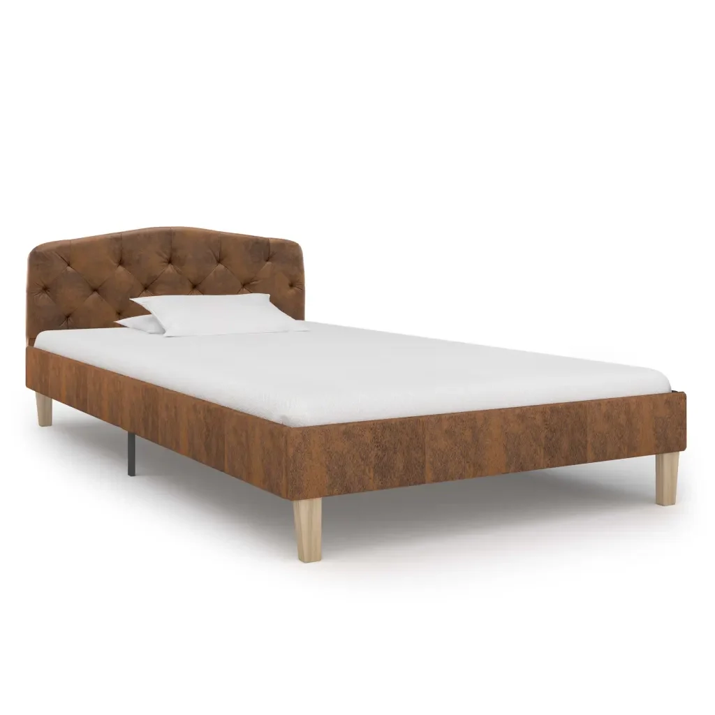 Letto singolo | Letto per adulti | Giroletto Marrone in Similpelle Scamosciata 90x200 cm - Image 4