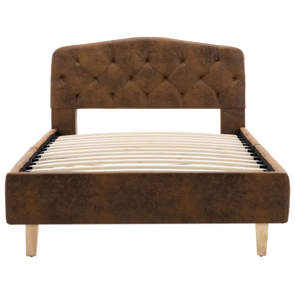 Letto singolo | Letto per adulti | Giroletto Marrone in Similpelle Scamosciata 90x200 cm - Image 5