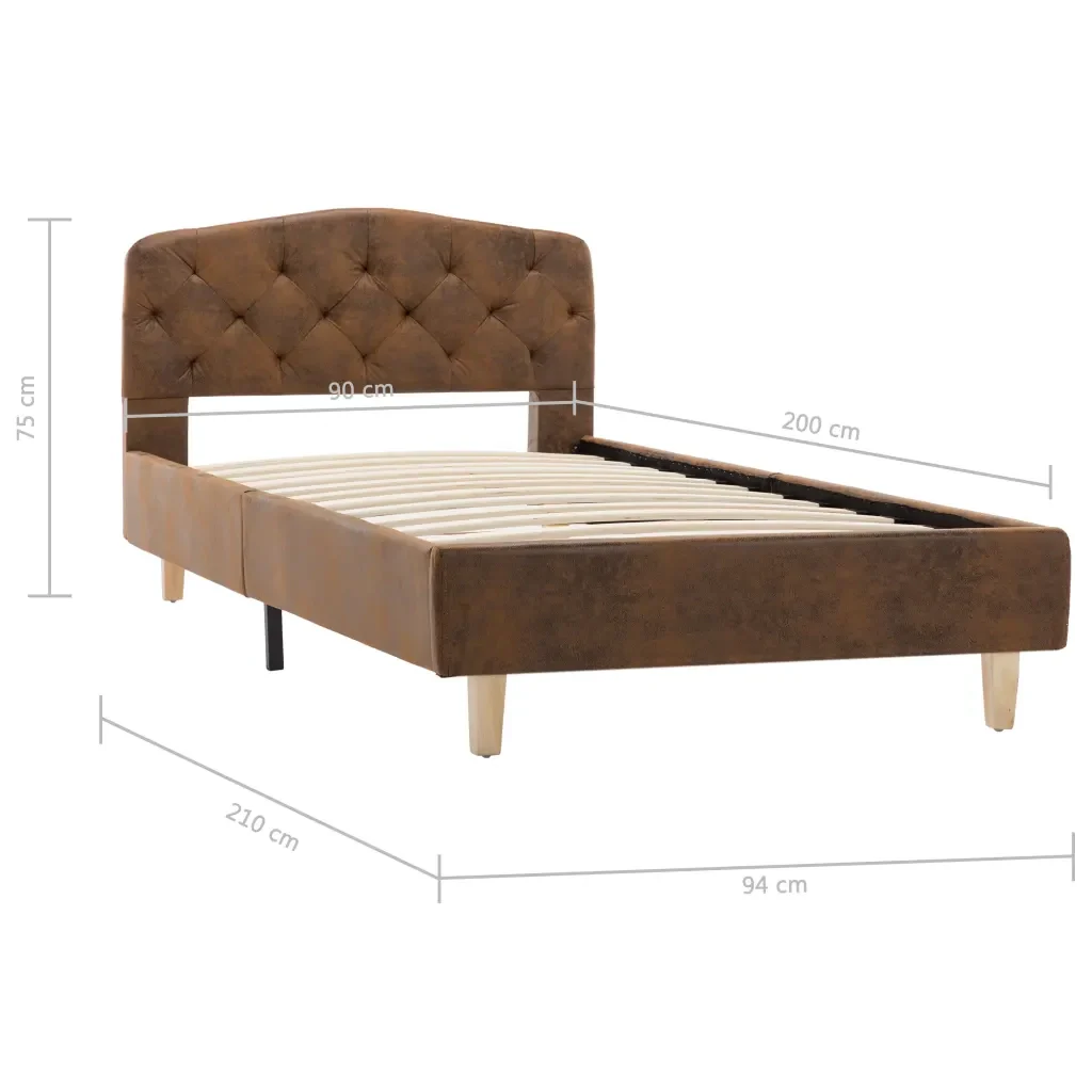 Letto singolo | Letto per adulti | Giroletto Marrone in Similpelle Scamosciata 90x200 cm - Image 9