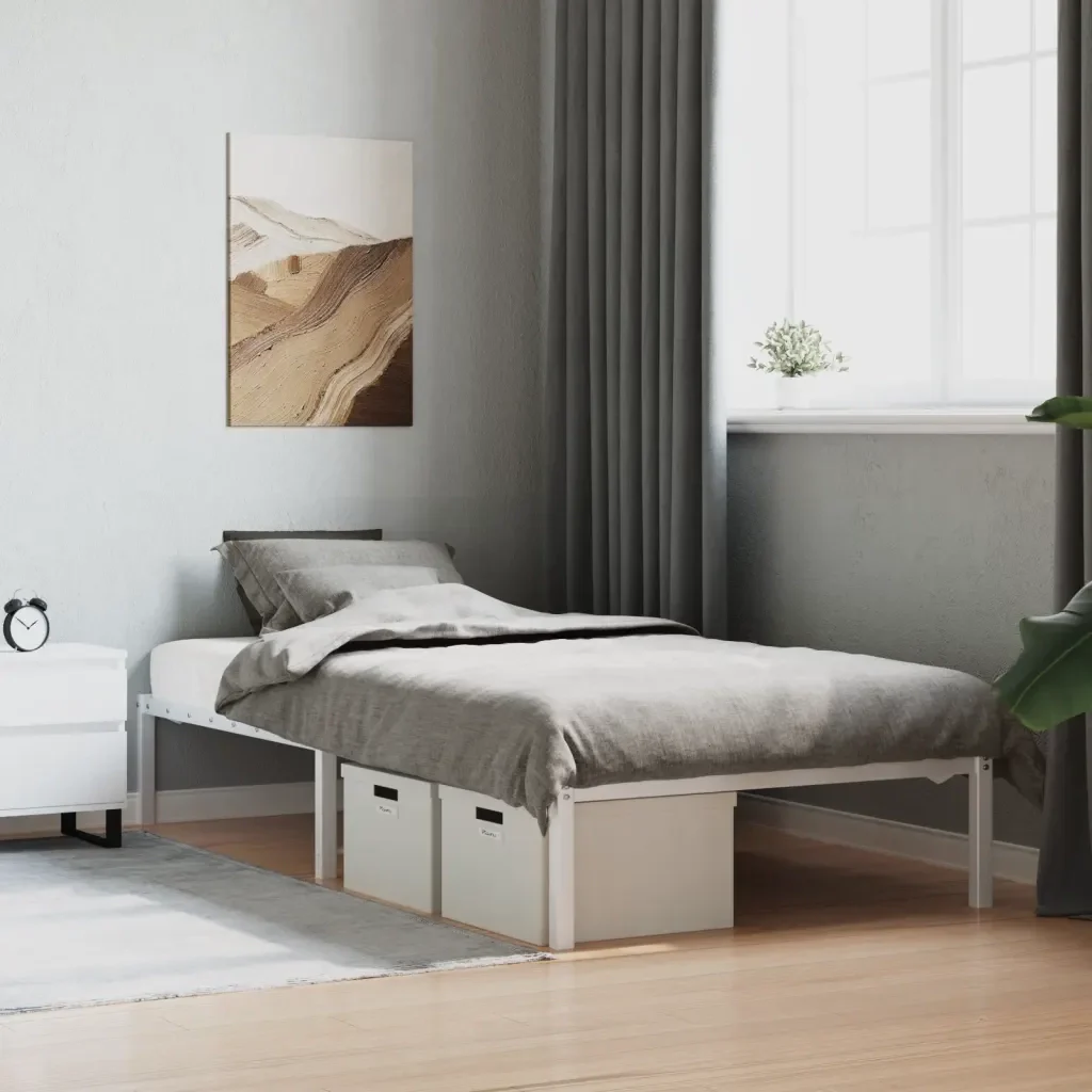 Letto singolo | Letto per adulti | Giroletto Metallo Bianco 107x203 cm - Image 2