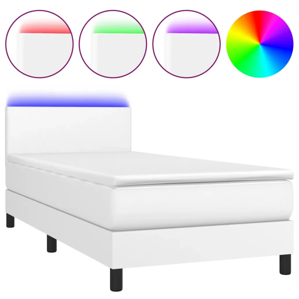 Letto singolo | Letto per adulti | Giroletto Molle con Materasso e LED Bianco 80x200 cm Similpelle