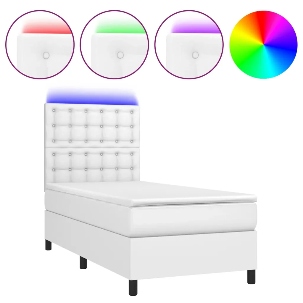 Letto singolo | Letto per adulti | Giroletto Molle con Materasso e LED Bianco 80x200 cm Similpelle