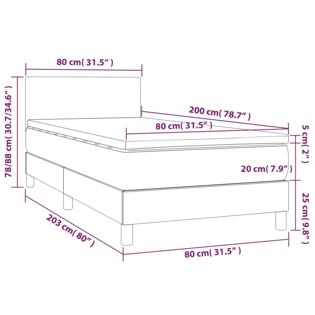 Letto singolo | Letto per adulti | Giroletto Molle con Materasso e LED Bianco 80x200 cm Similpelle - Image 8