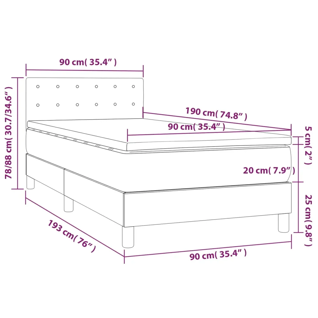 Letto singolo | Letto per adulti | Giroletto Molle con Materasso e LED Bianco 90x190 cm Similpelle - Image 8