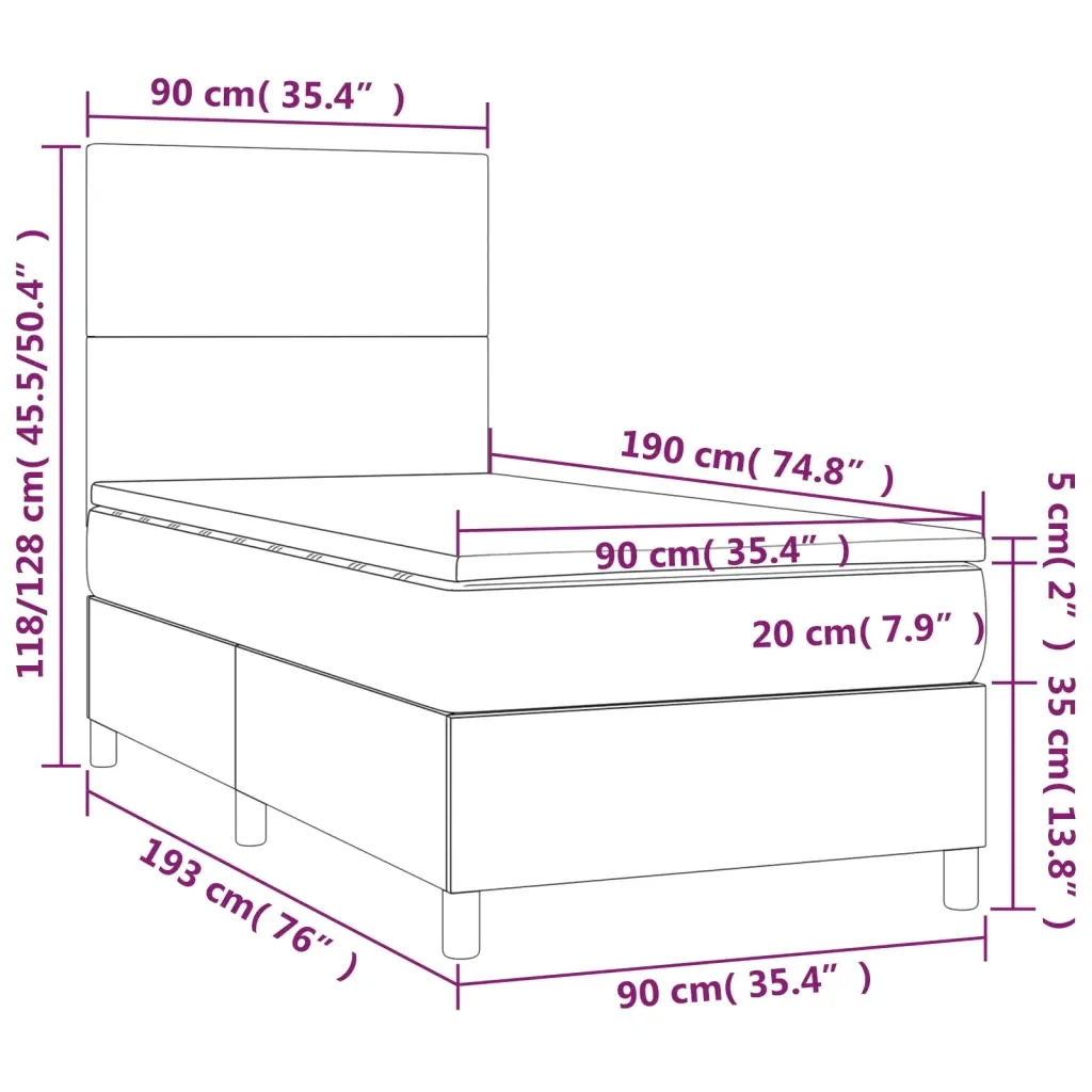 Letto singolo | Letto per adulti | Giroletto Molle con Materasso e LED Bianco 90x190 cm Similpelle - Image 8