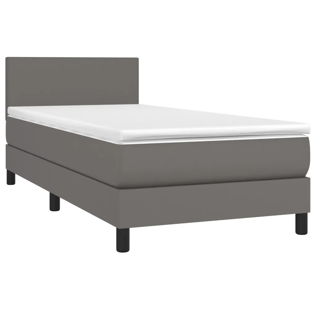 Letto singolo | Letto per adulti | Giroletto Molle con Materasso e LED Grigio 90x190cm Similpelle - Image 3