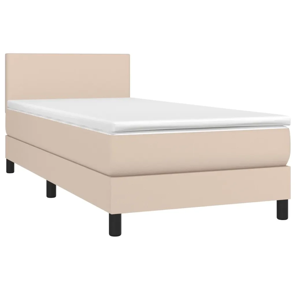 Letto singolo | Letto per adulti | Giroletto Molle Materasso e LED Cappuccino 90x200 cm Similpelle - Image 4