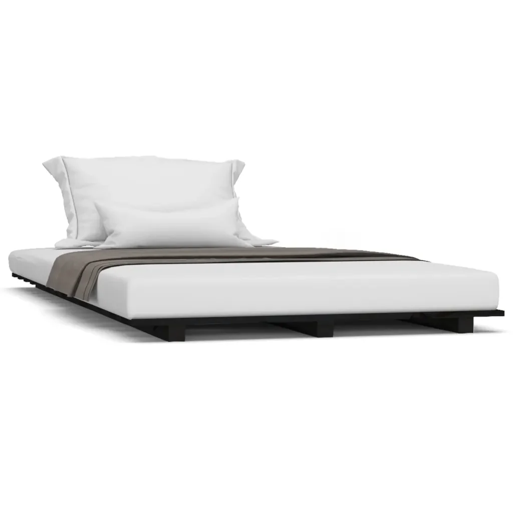 Letto singolo | Letto per adulti | Giroletto Nero 100x200 cm in Legno Massello di Pino