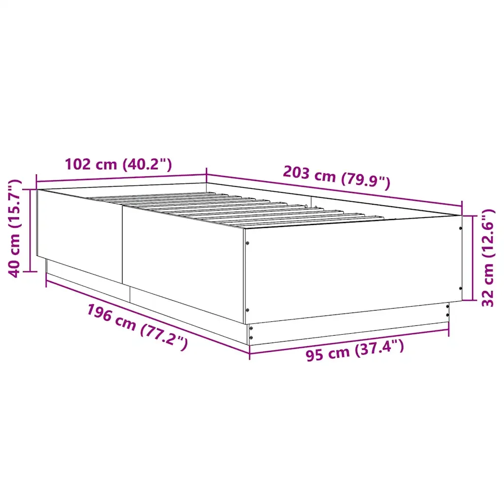 Letto singolo | Letto per adulti | Giroletto Nero 100x200 cm in Legno Multistrato - Image 9