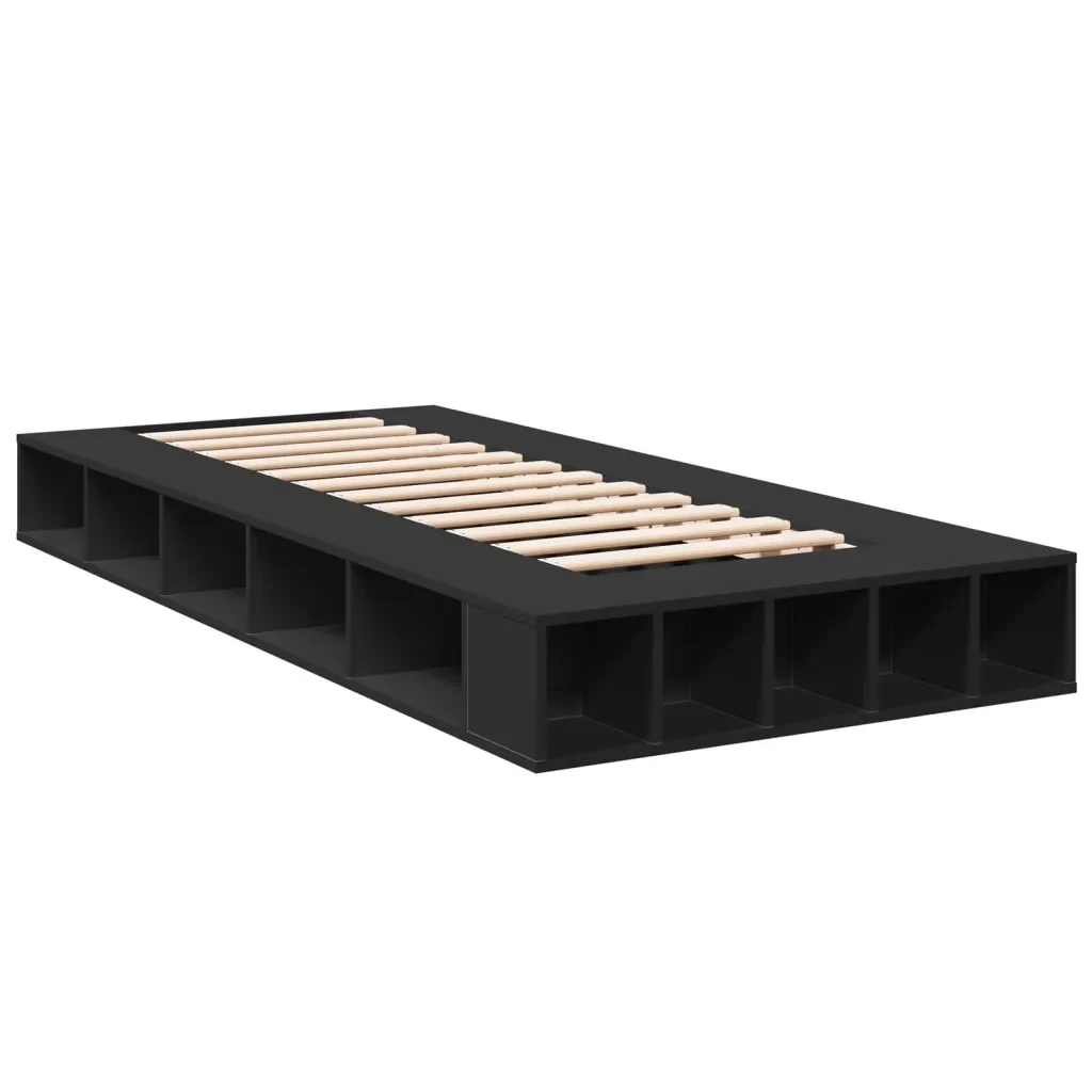 Letto singolo | Letto per adulti | Giroletto Nero 100x200 cm in Legno Multistrato - Image 3