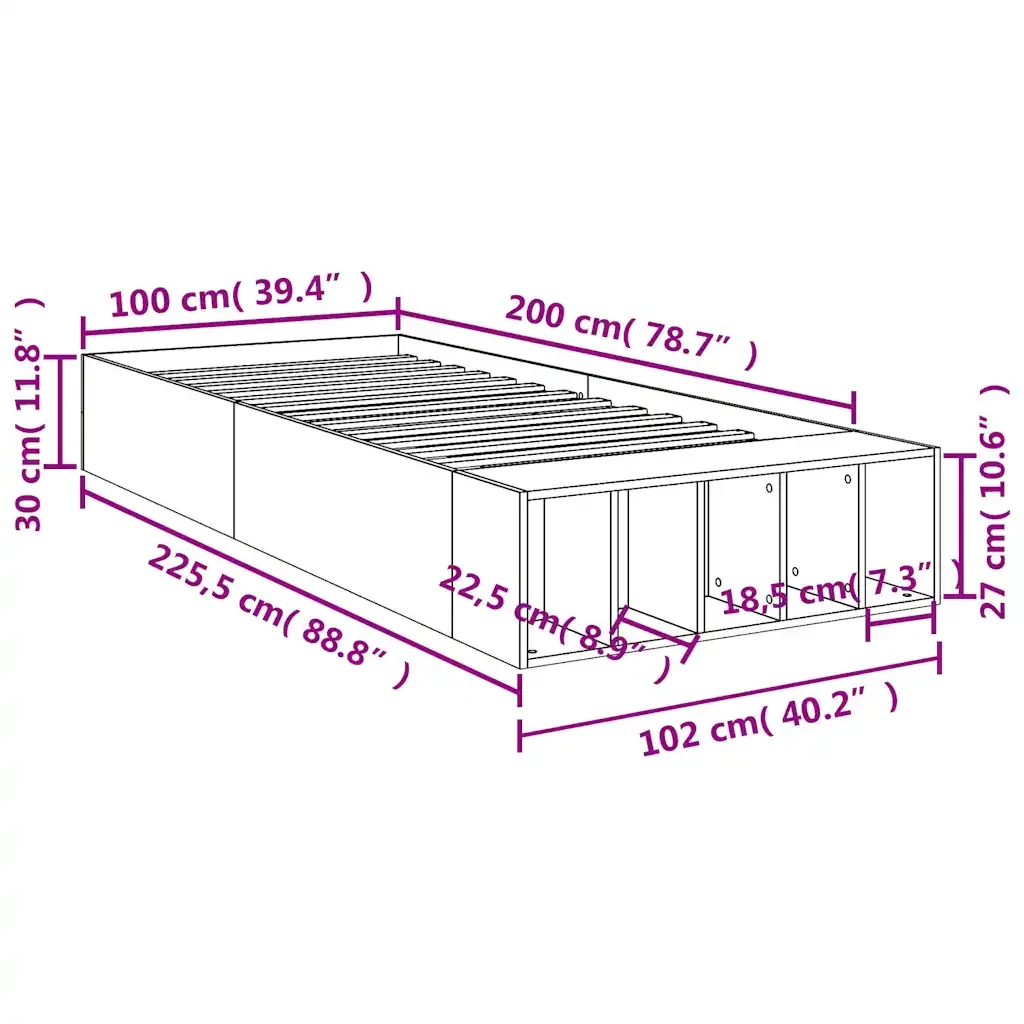 Letto singolo | Letto per adulti | Giroletto Nero 100x200 cm in Legno Multistrato - Image 10