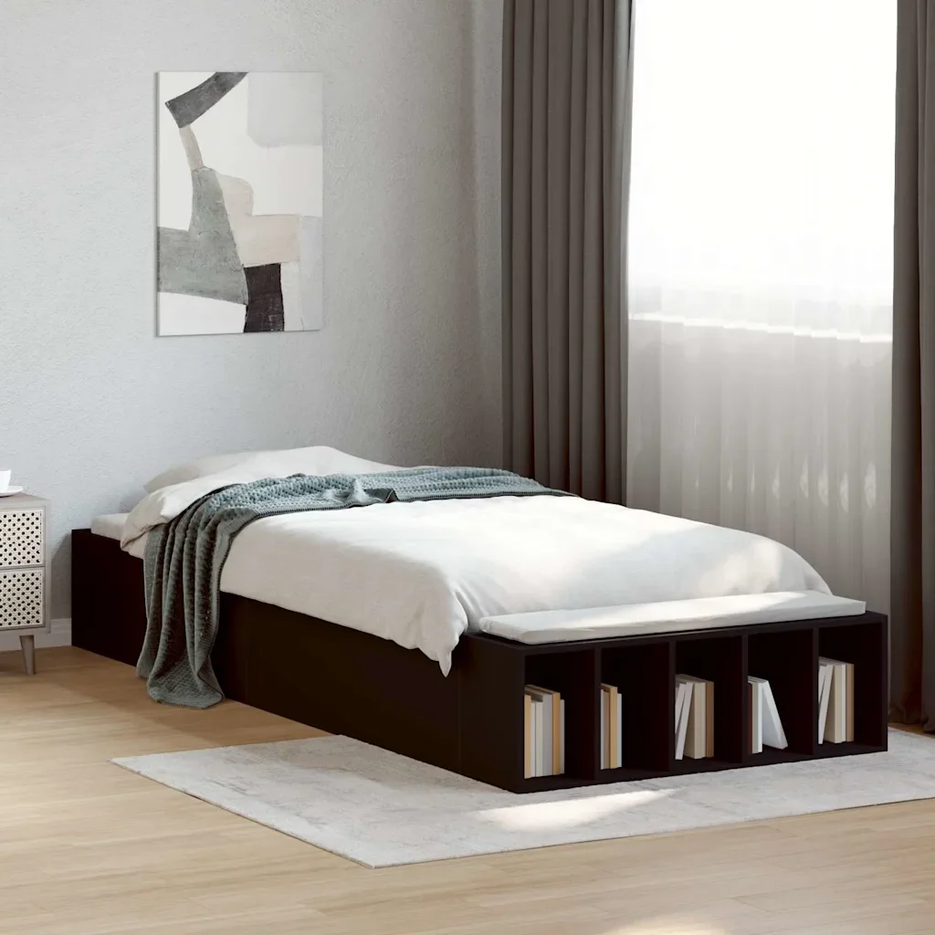 Letto singolo | Letto per adulti | Giroletto Nero 100x200 cm in Legno Multistrato - Image 2