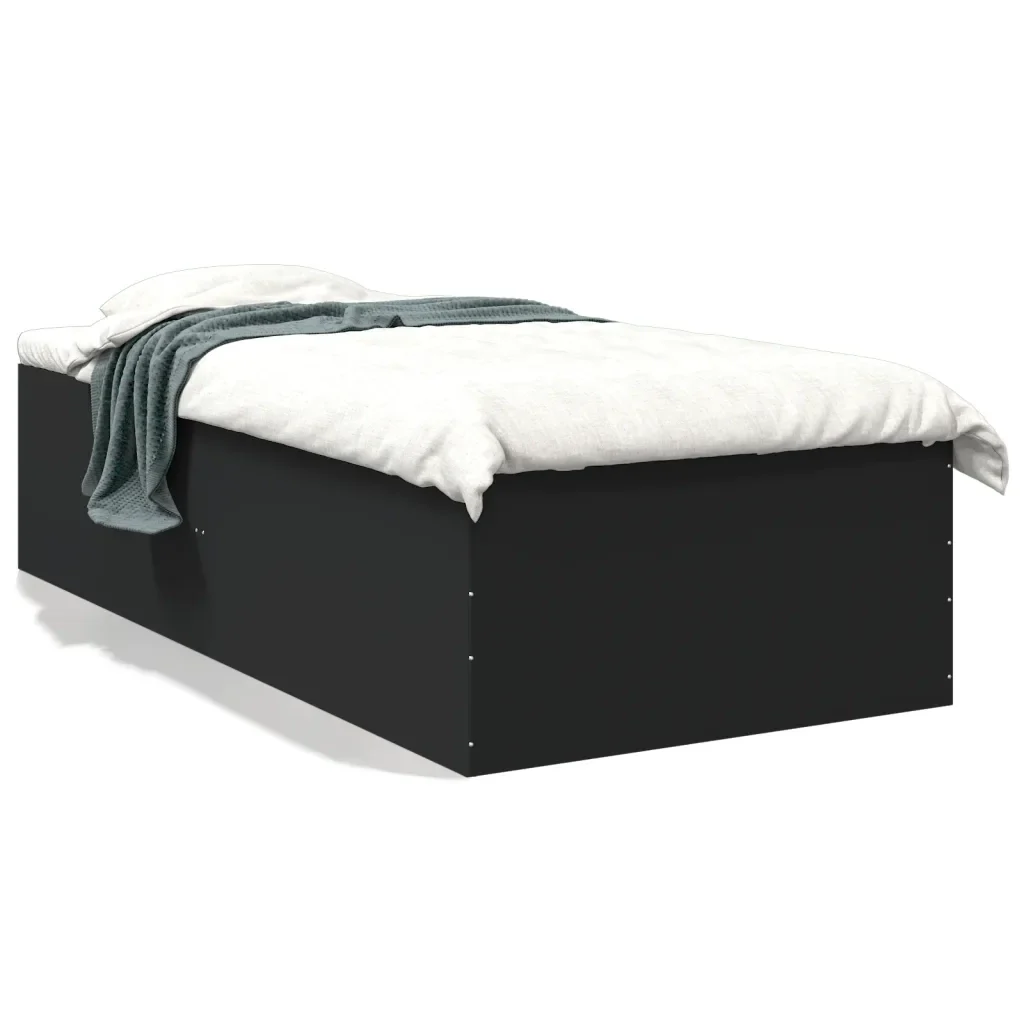 Letto singolo | Letto per adulti | Giroletto Nero 100x200 cm in Legno Multistrato