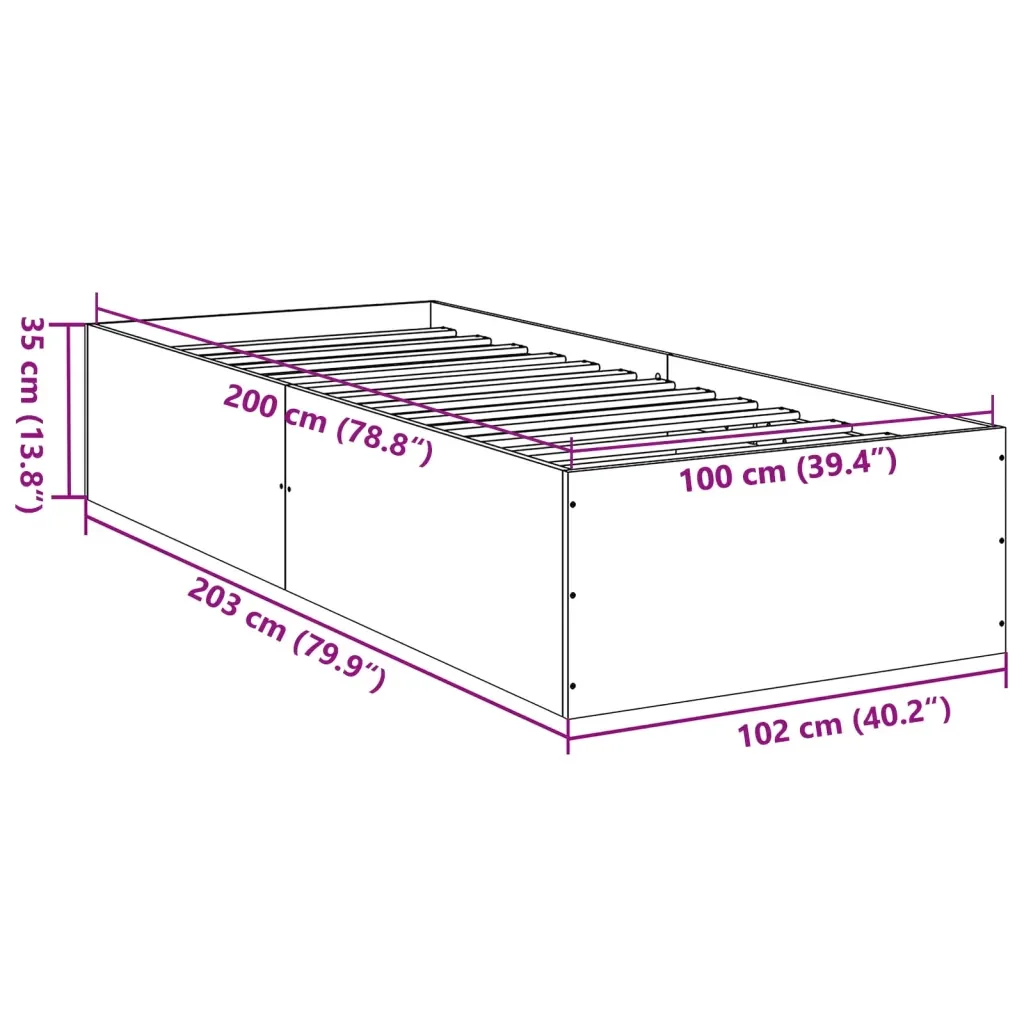 Letto singolo | Letto per adulti | Giroletto Nero 100x200 cm in Legno Multistrato - Image 10