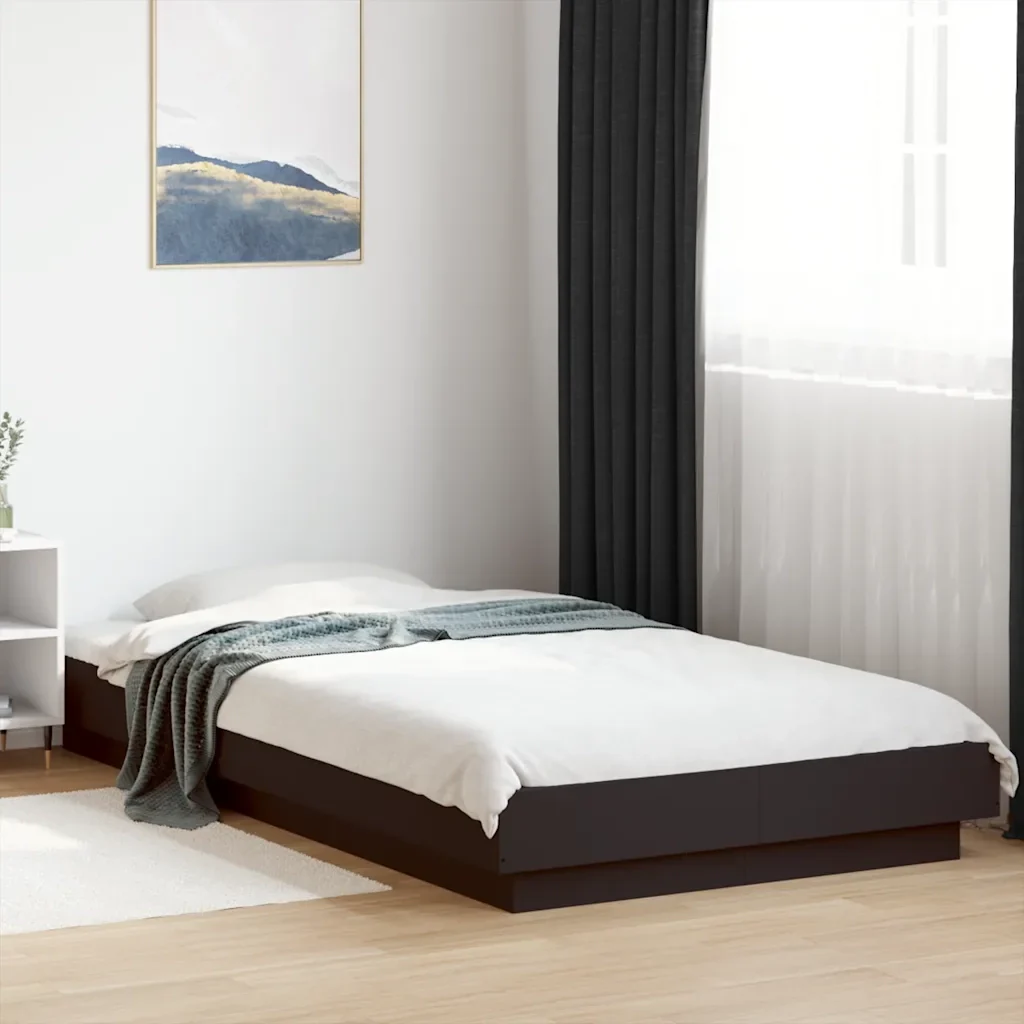 Letto singolo | Letto per adulti | Giroletto Nero 100x200 cm in Legno Multistrato - Image 2