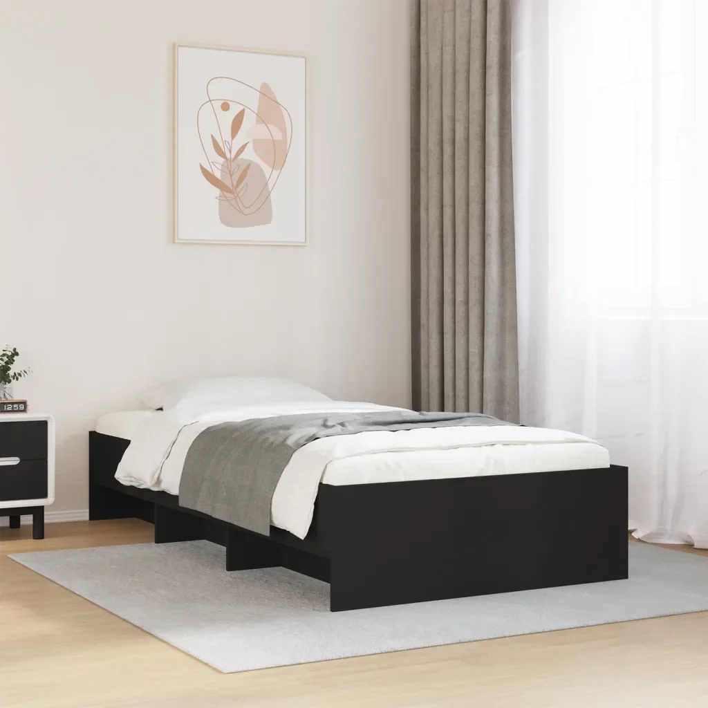 Letto singolo | Letto per adulti | Giroletto Nero 100x200 cm in Legno Multistrato - Image 2