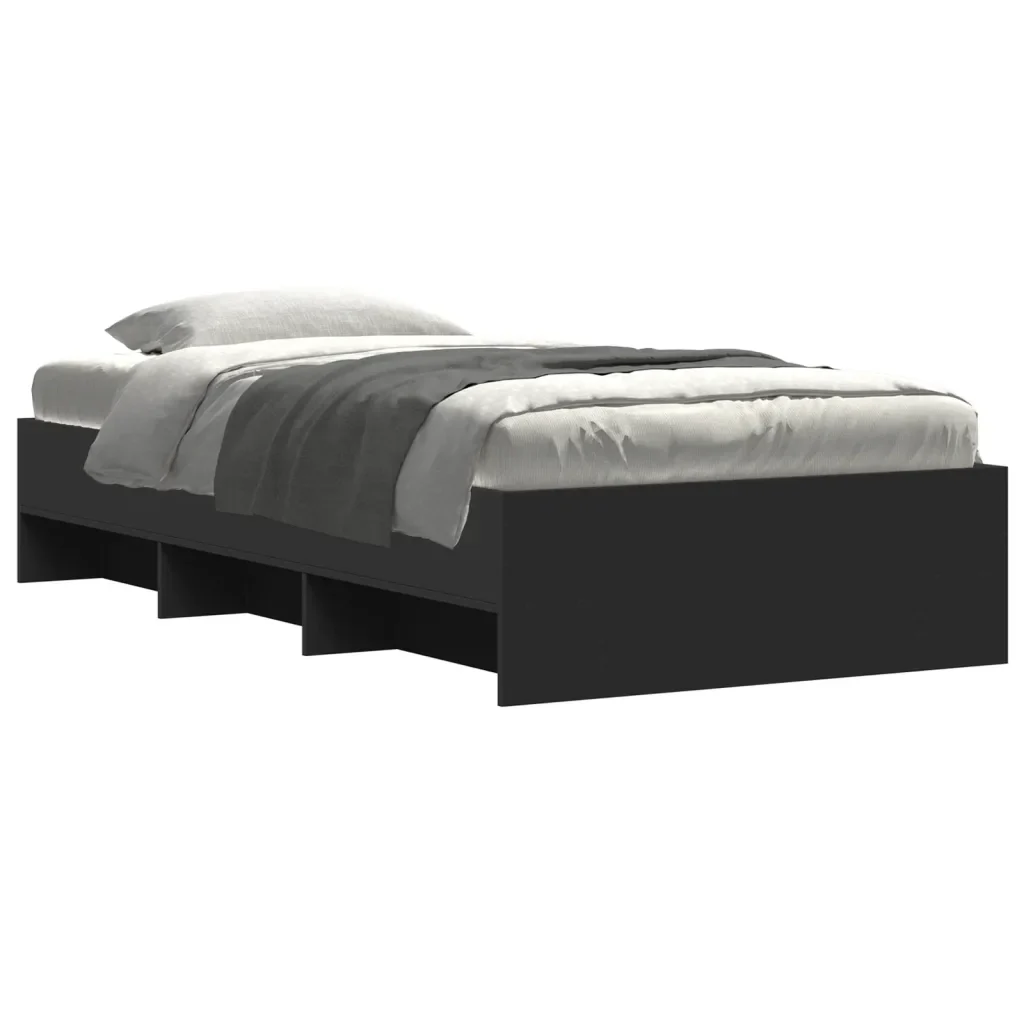 Letto singolo | Letto per adulti | Giroletto Nero 100x200 cm in Legno Multistrato - Image 3