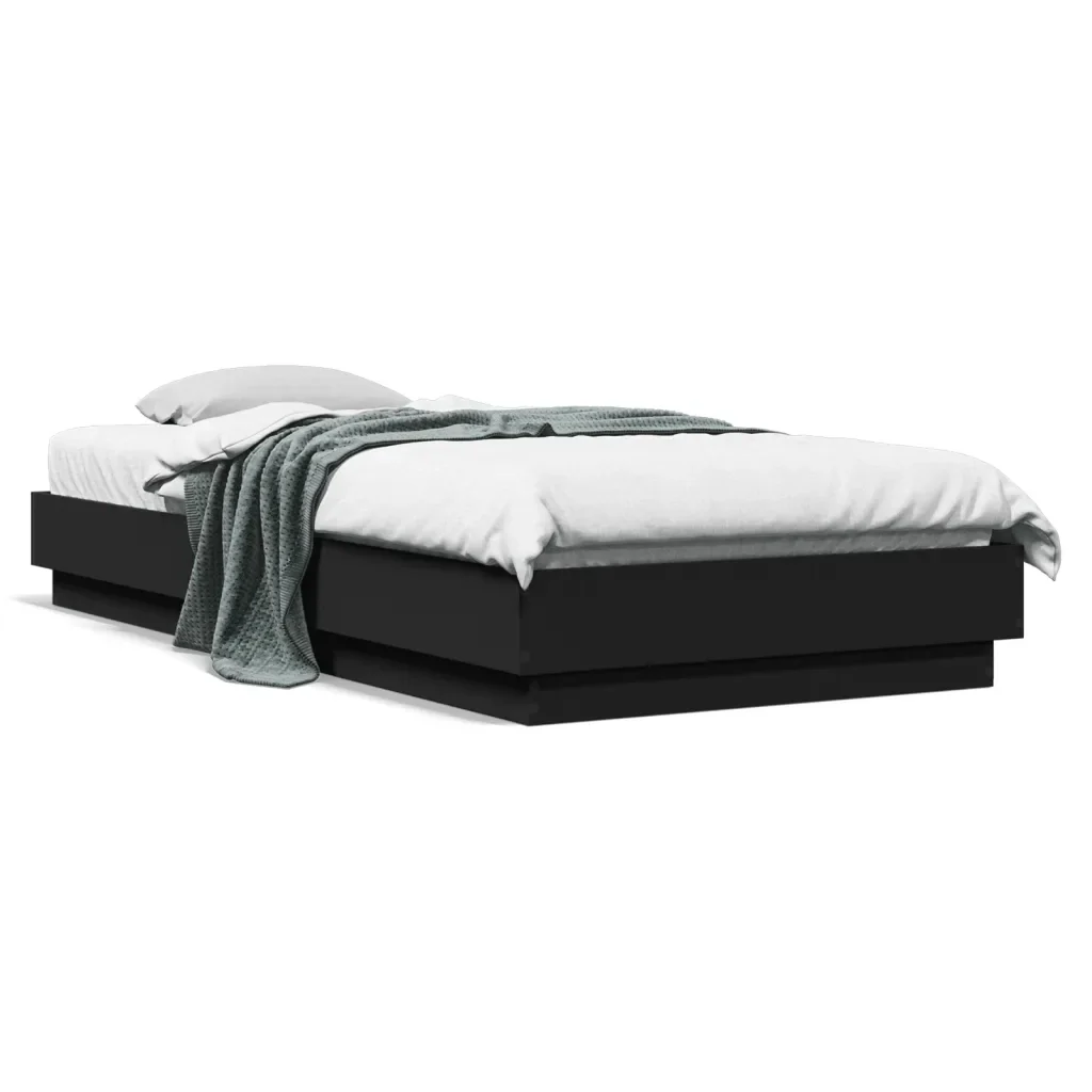 Letto singolo | Letto per adulti | Giroletto Nero 100x200 cm in Legno Multistrato