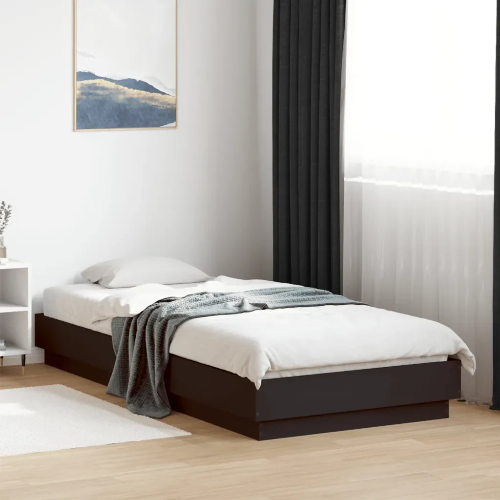 Letto singolo | Letto per adulti | Giroletto Nero 100x200 cm in Legno Multistrato - Image 2