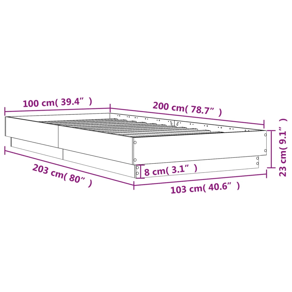 Letto singolo | Letto per adulti | Giroletto Nero 100x200 cm in Legno Multistrato - Image 9