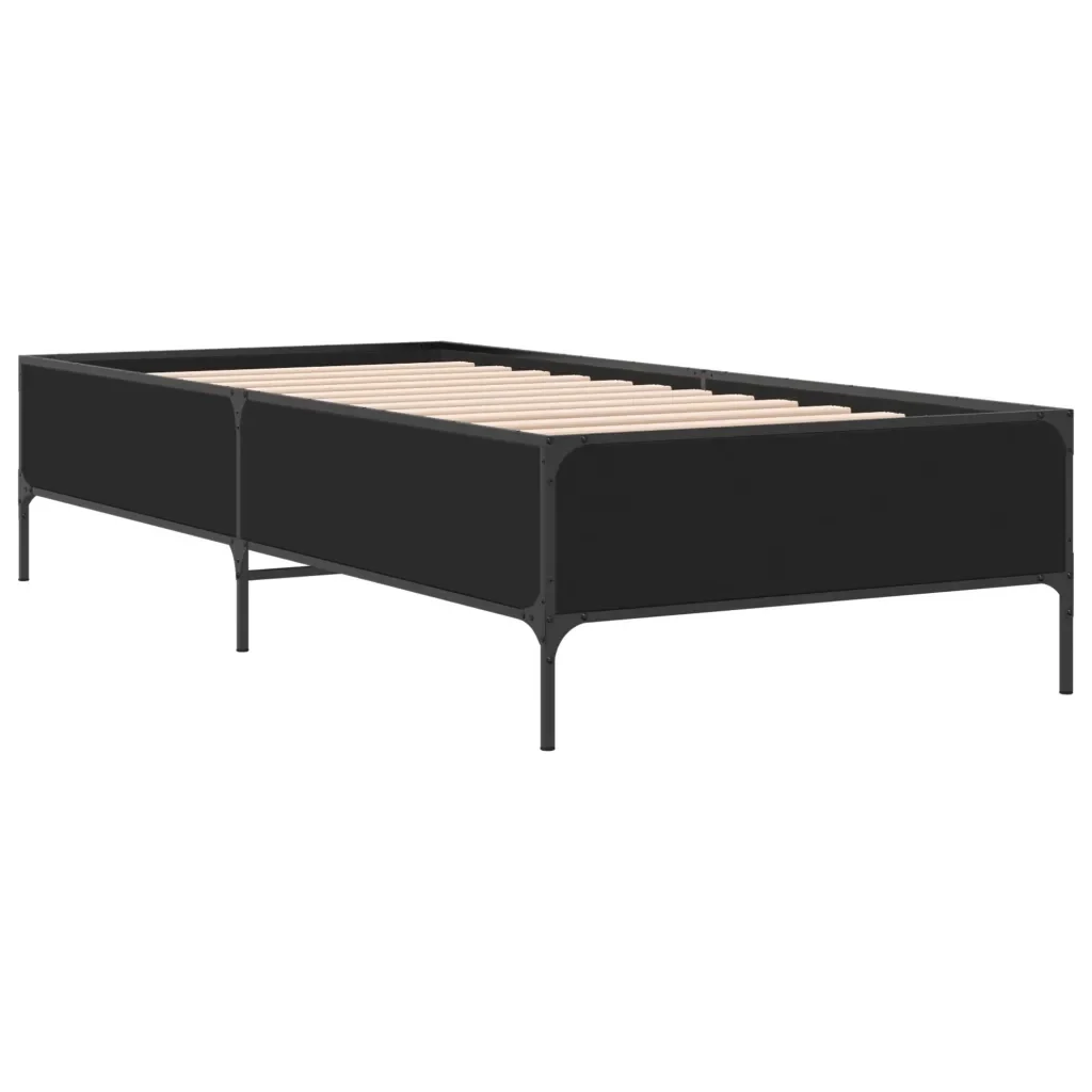 Letto singolo | Letto per adulti | Giroletto Nero 100x200 cm in Legno Multistrato e Metallo - Image 4