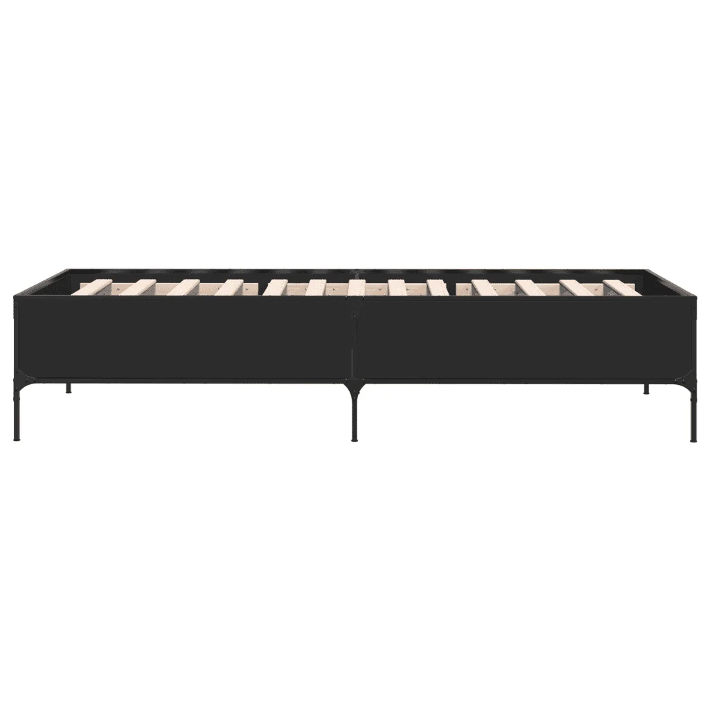 Letto singolo | Letto per adulti | Giroletto Nero 100x200 cm in Legno Multistrato e Metallo - Image 5