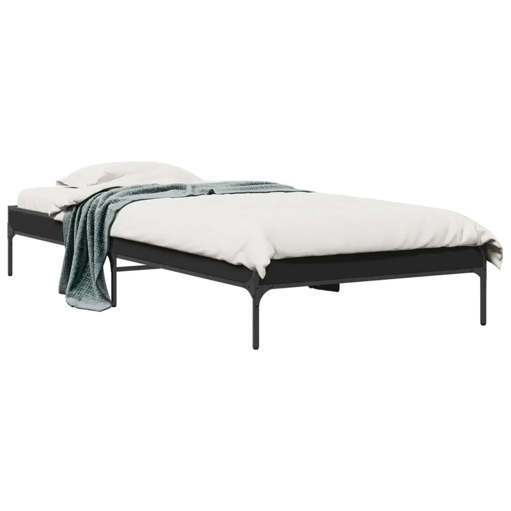 Letto singolo | Letto per adulti | Giroletto Nero 100x200 cm in Legno Multistrato e Metallo