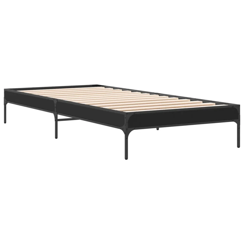 Letto singolo | Letto per adulti | Giroletto Nero 100x200 cm in Legno Multistrato e Metallo - Image 3