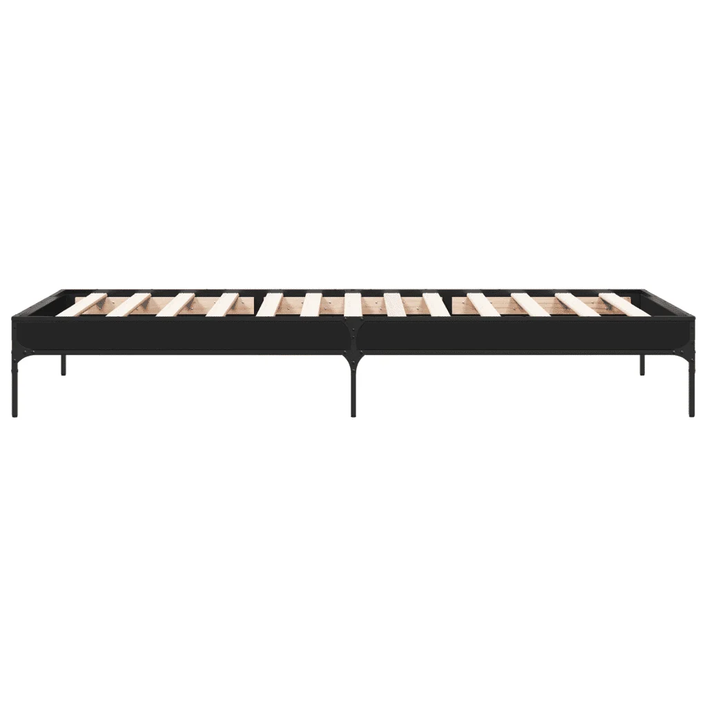 Letto singolo | Letto per adulti | Giroletto Nero 100x200 cm in Legno Multistrato e Metallo - Image 5