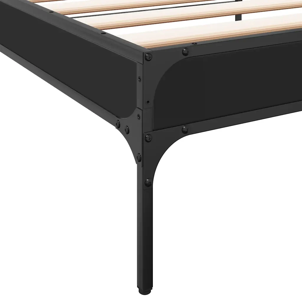 Letto singolo | Letto per adulti | Giroletto Nero 100x200 cm in Legno Multistrato e Metallo - Image 7