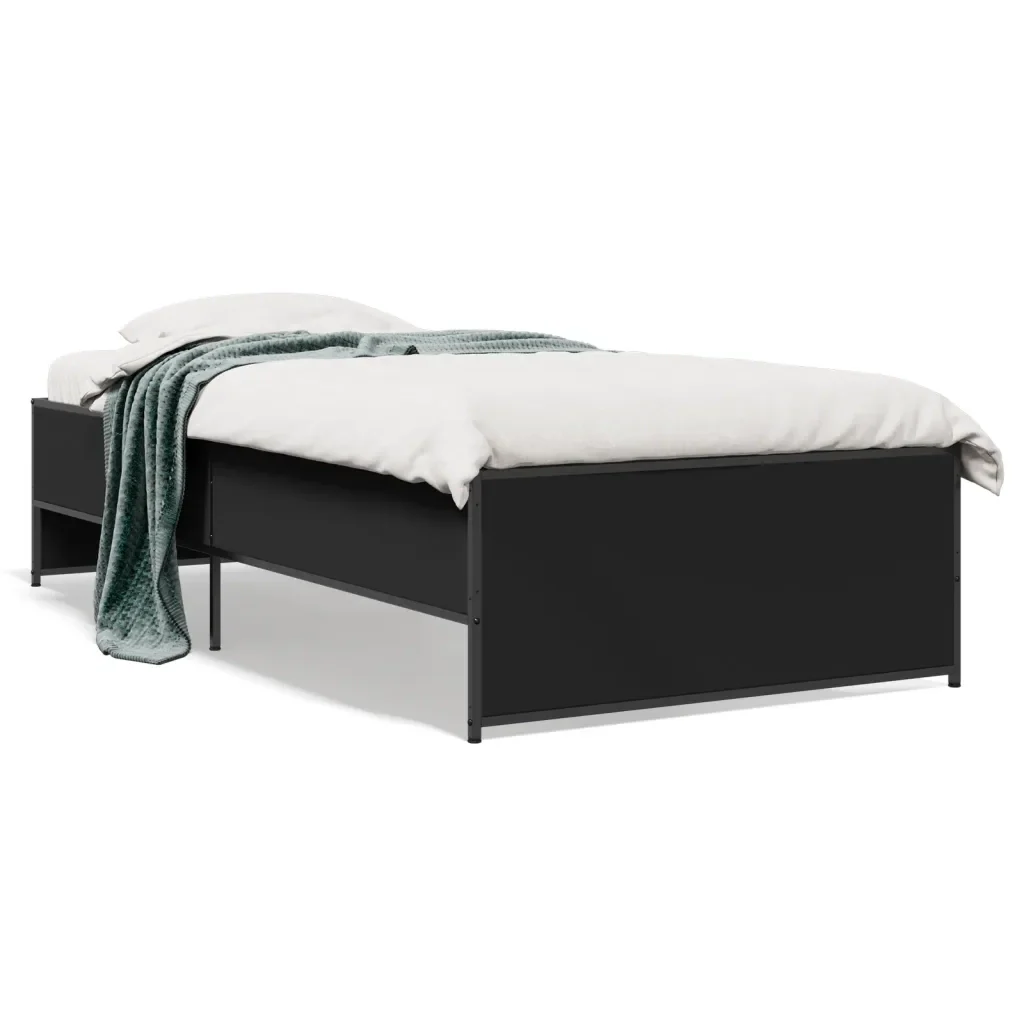 Letto singolo | Letto per adulti | Giroletto Nero 100x200 cm in Legno Multistrato e Metallo - Image 2