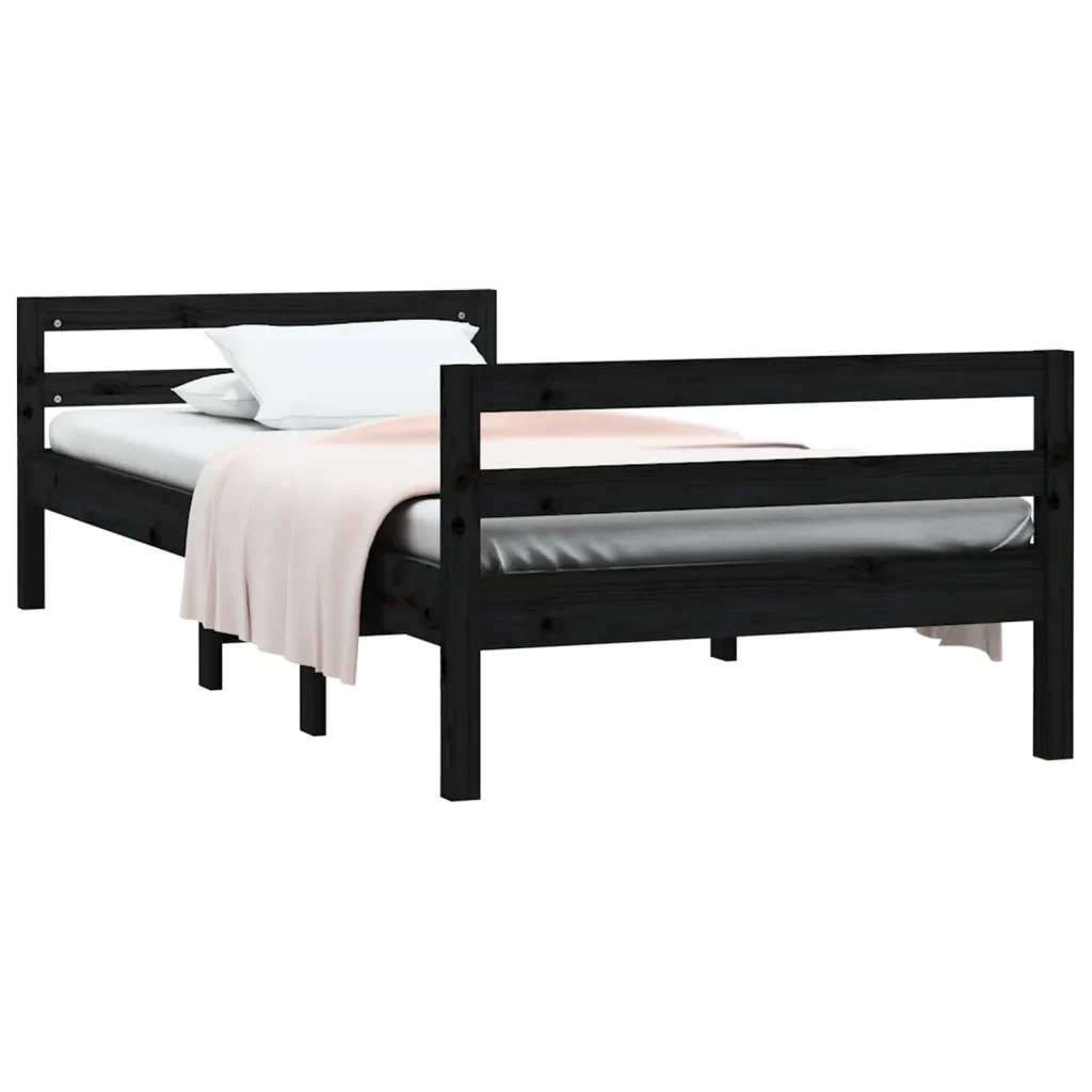 Letto singolo | Letto per adulti | Giroletto Nero 75x190 cm in Legno Massello di Pino - Image 3