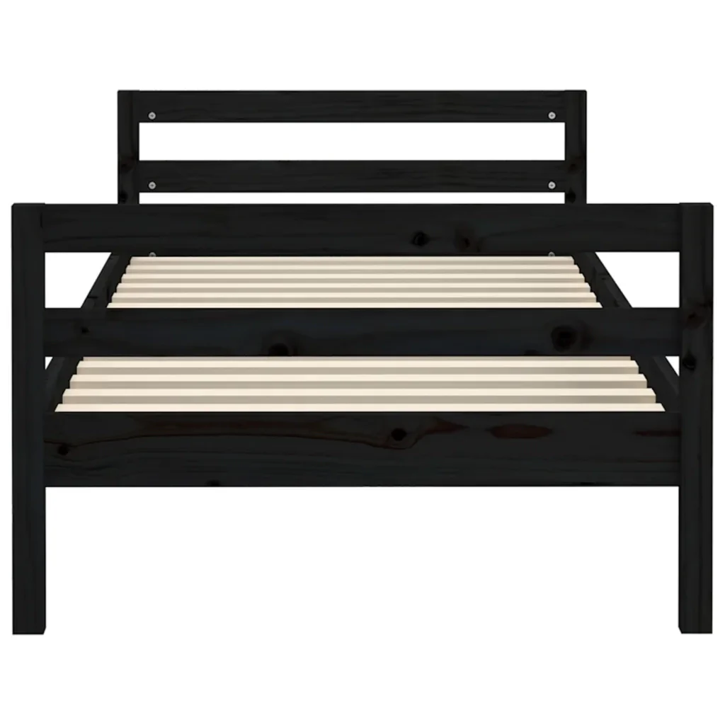 Letto singolo | Letto per adulti | Giroletto Nero 75x190 cm in Legno Massello di Pino - Image 5