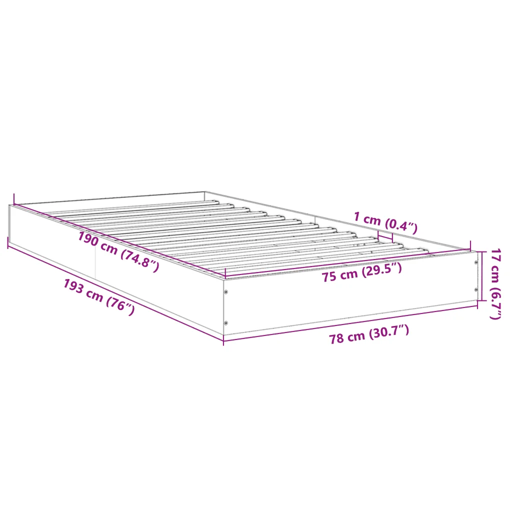 Letto singolo | Letto per adulti | Giroletto Nero 75x190 cm in Legno Multistrato - Image 10