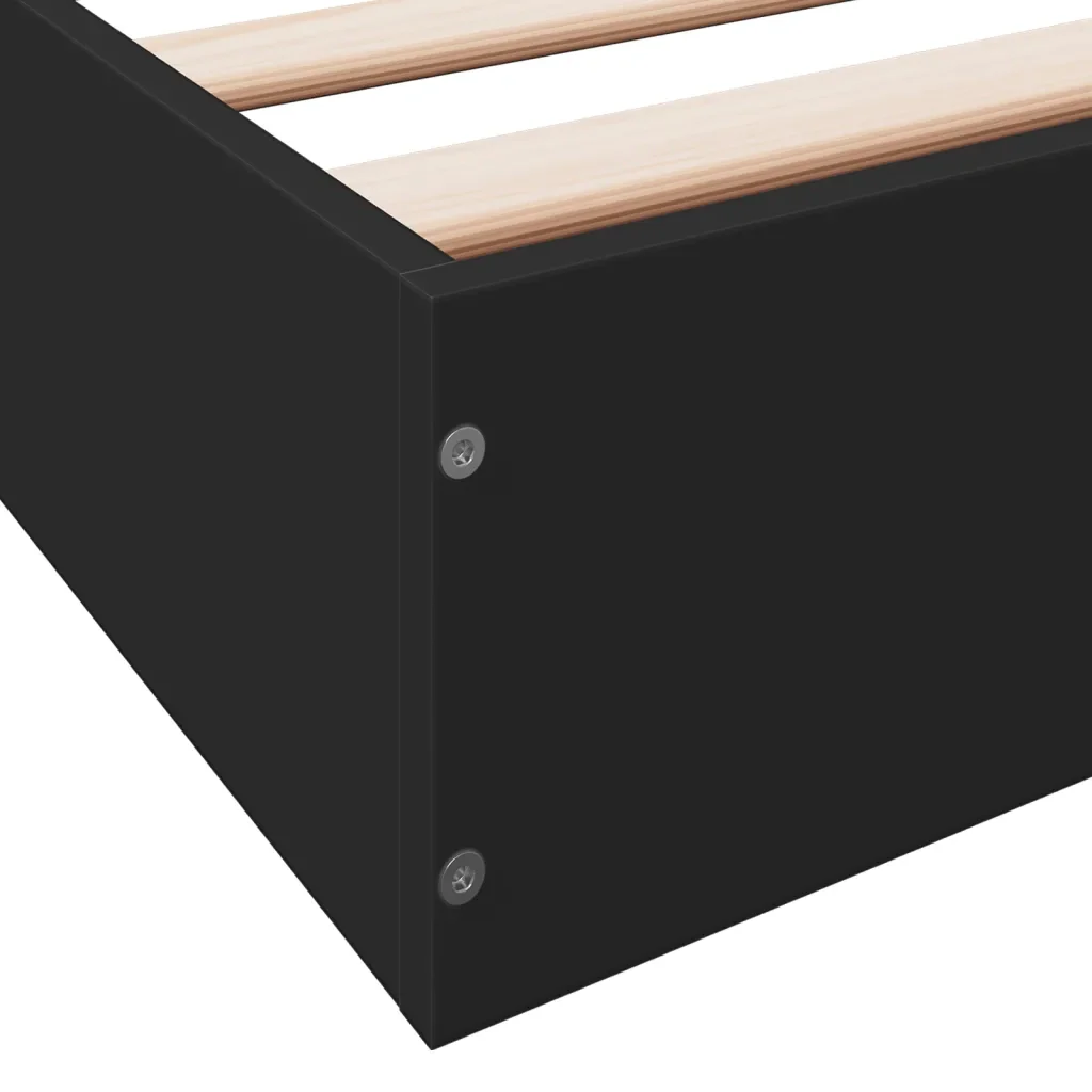 Letto singolo | Letto per adulti | Giroletto Nero 75x190 cm in Legno Multistrato - Image 8