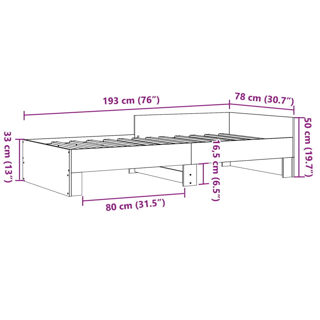 Letto singolo | Letto per adulti | Giroletto Nero 75x190 cm in Legno Multistrato - Image 9