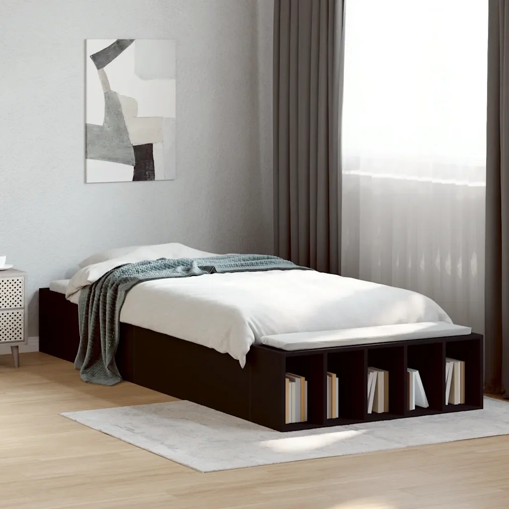 Letto singolo | Letto per adulti | Giroletto Nero 75x190 cm in Legno Multistrato - Image 2