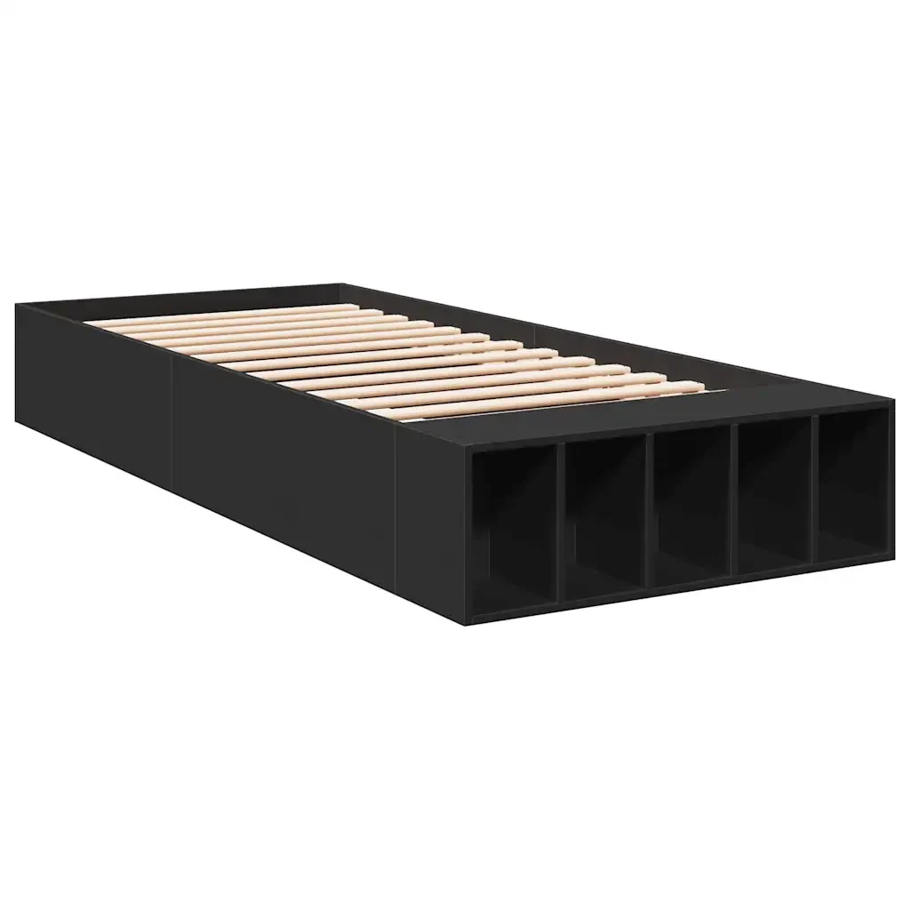 Letto singolo | Letto per adulti | Giroletto Nero 75x190 cm in Legno Multistrato - Image 4