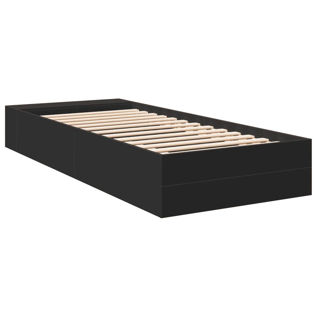 Letto singolo | Letto per adulti | Giroletto Nero 75x190 cm in Legno Multistrato - Image 6