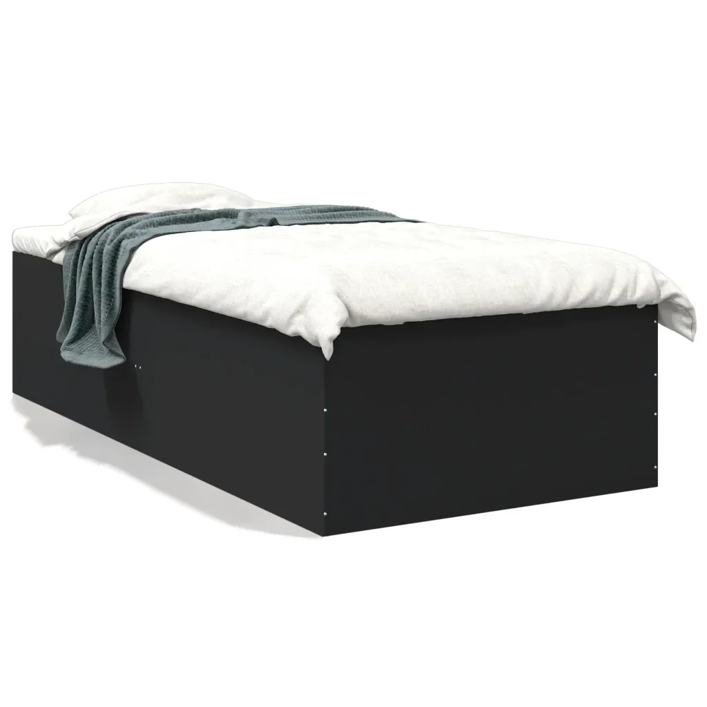 Letto singolo | Letto per adulti | Giroletto Nero 75x190 cm in Legno Multistrato