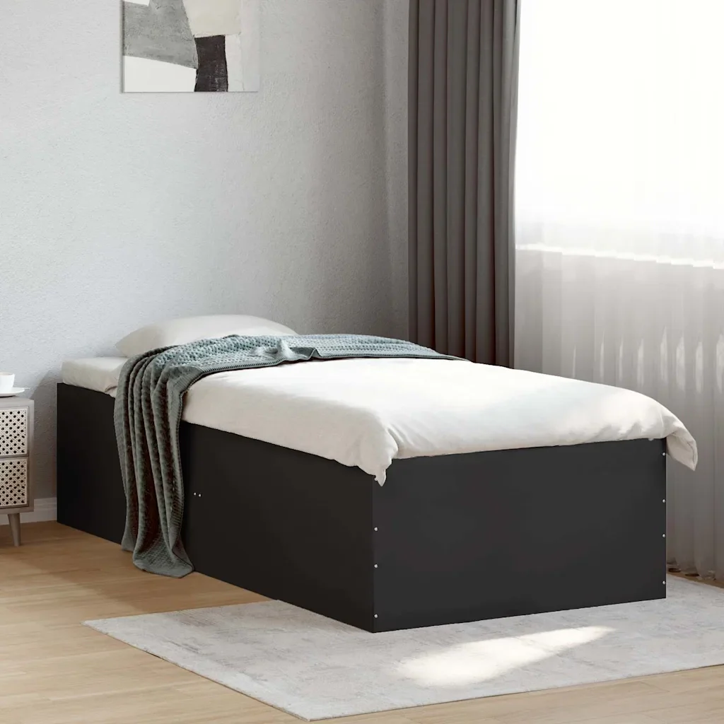 Letto singolo | Letto per adulti | Giroletto Nero 75x190 cm in Legno Multistrato - Image 2