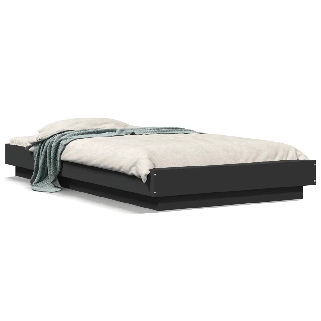 Letto singolo | Letto per adulti | Giroletto Nero 75x190 cm in Legno Multistrato