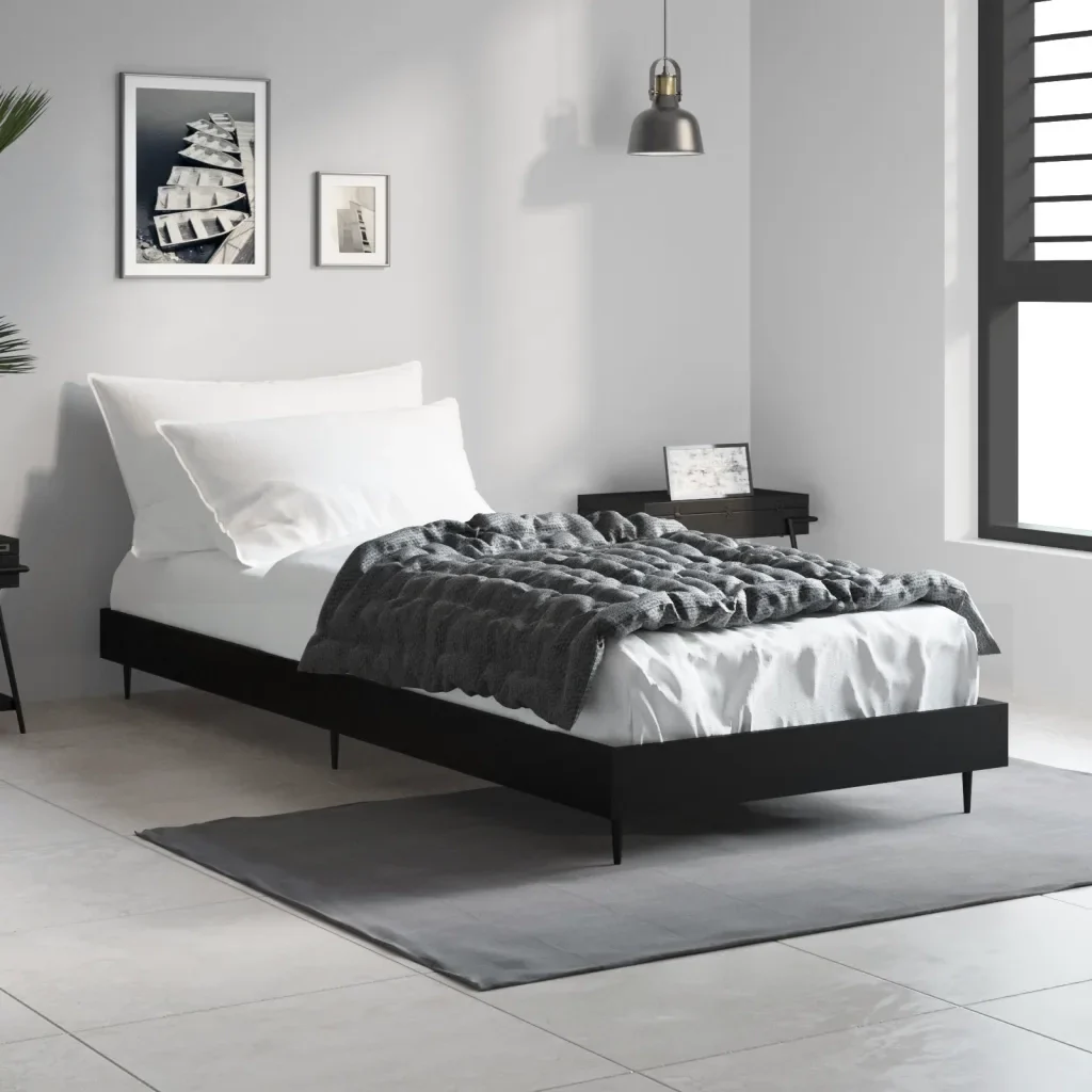 Letto singolo | Letto per adulti | Giroletto Nero 75x190 cm in Legno Multistrato - Image 2