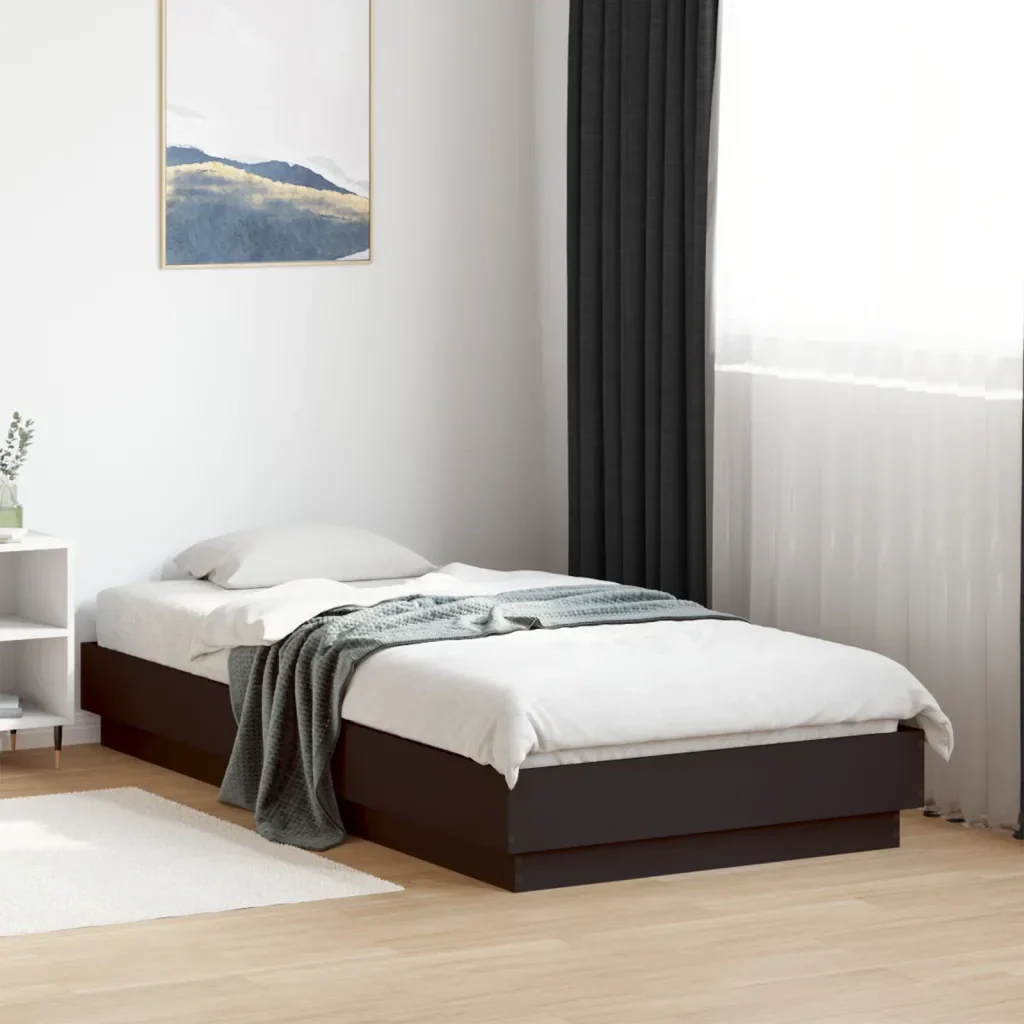 Letto singolo | Letto per adulti | Giroletto Nero 75x190 cm in Legno Multistrato - Image 2