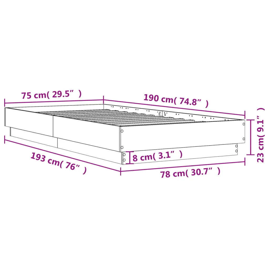 Letto singolo | Letto per adulti | Giroletto Nero 75x190 cm in Legno Multistrato - Image 9