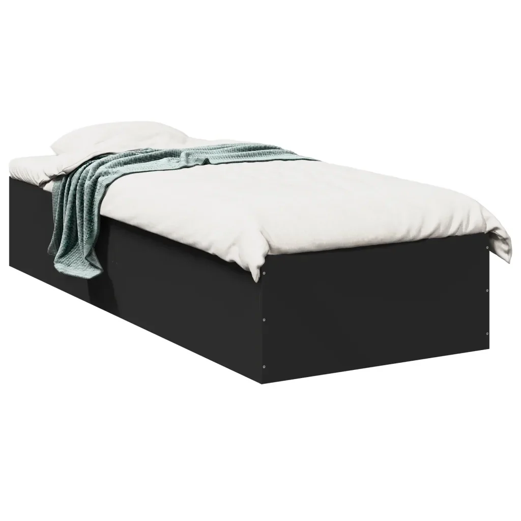Letto singolo | Letto per adulti | Giroletto Nero 75x190 cm in Legno Multistrato