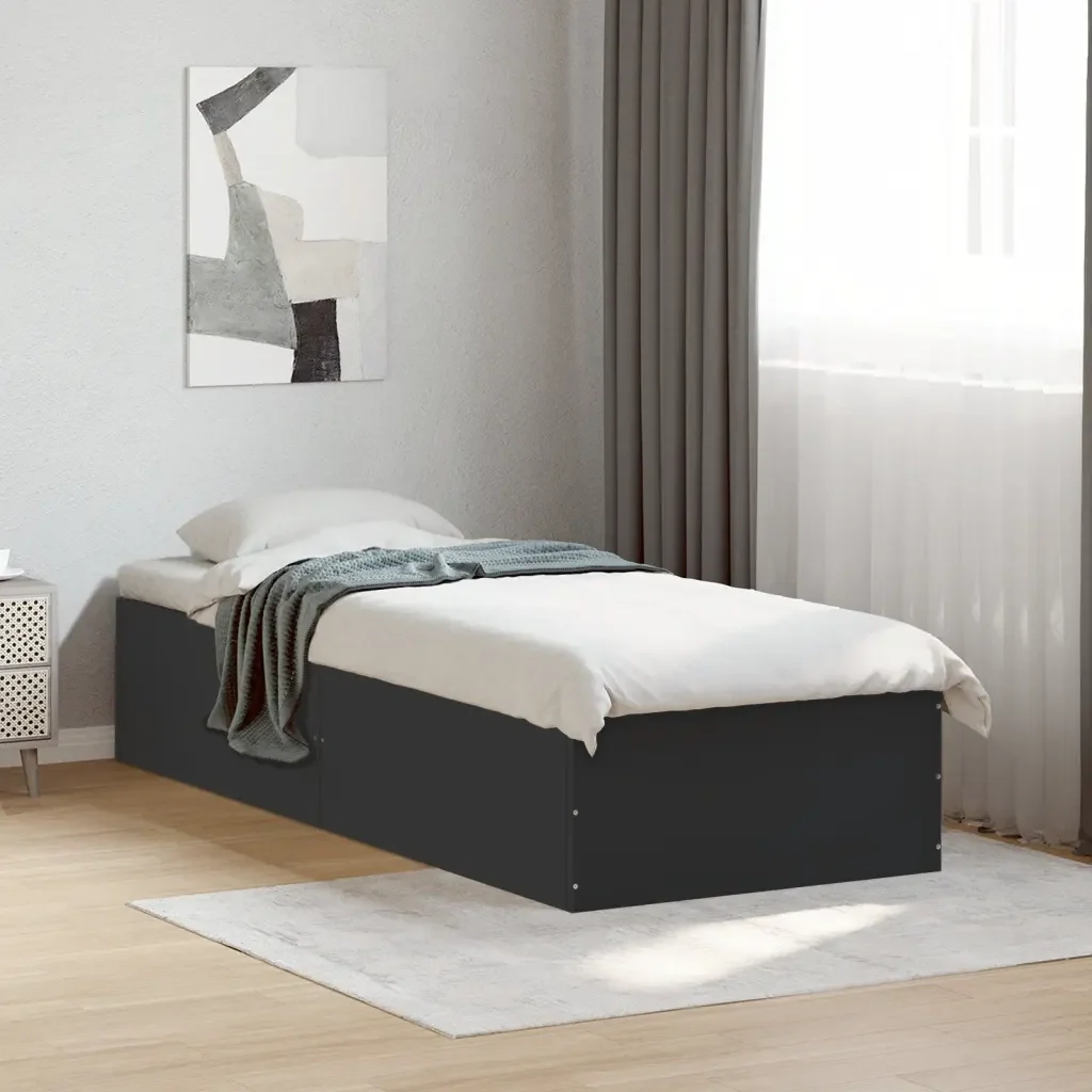 Letto singolo | Letto per adulti | Giroletto Nero 75x190 cm in Legno Multistrato - Image 2