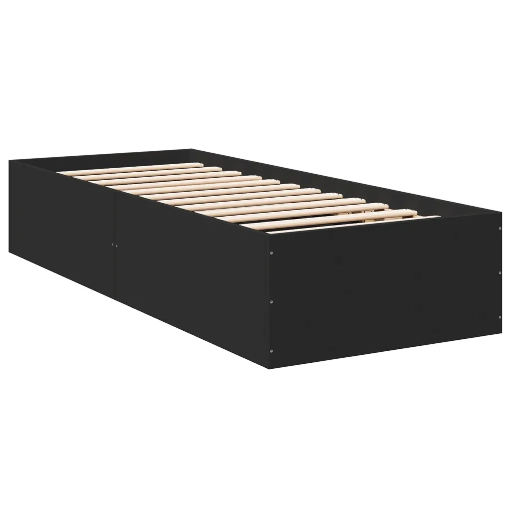 Letto singolo | Letto per adulti | Giroletto Nero 75x190 cm in Legno Multistrato - Image 6