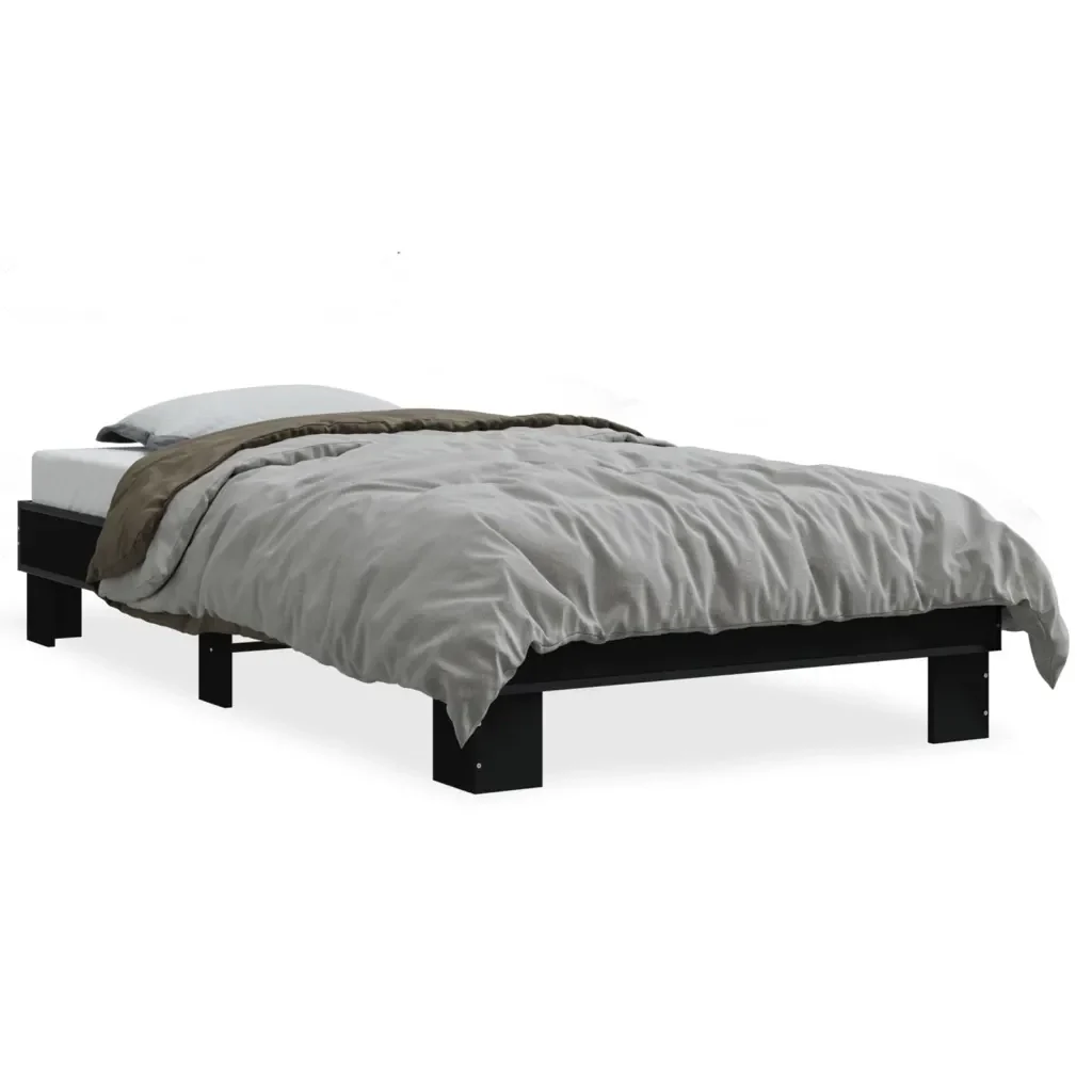 Letto singolo | Letto per adulti | Giroletto Nero 75x190 cm in Legno Multistrato e Metallo